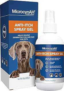 MicrocynAH Anti-Itch Spray Gel, Soothing Hydrogel w/ Dimethicone, Relief Dermatitis Itch & Pain, Clinically Tested, No Alcohol, Steroids or Antibiotics, Safe for Dogs, Cats, Horses & Rabbits, 8oz