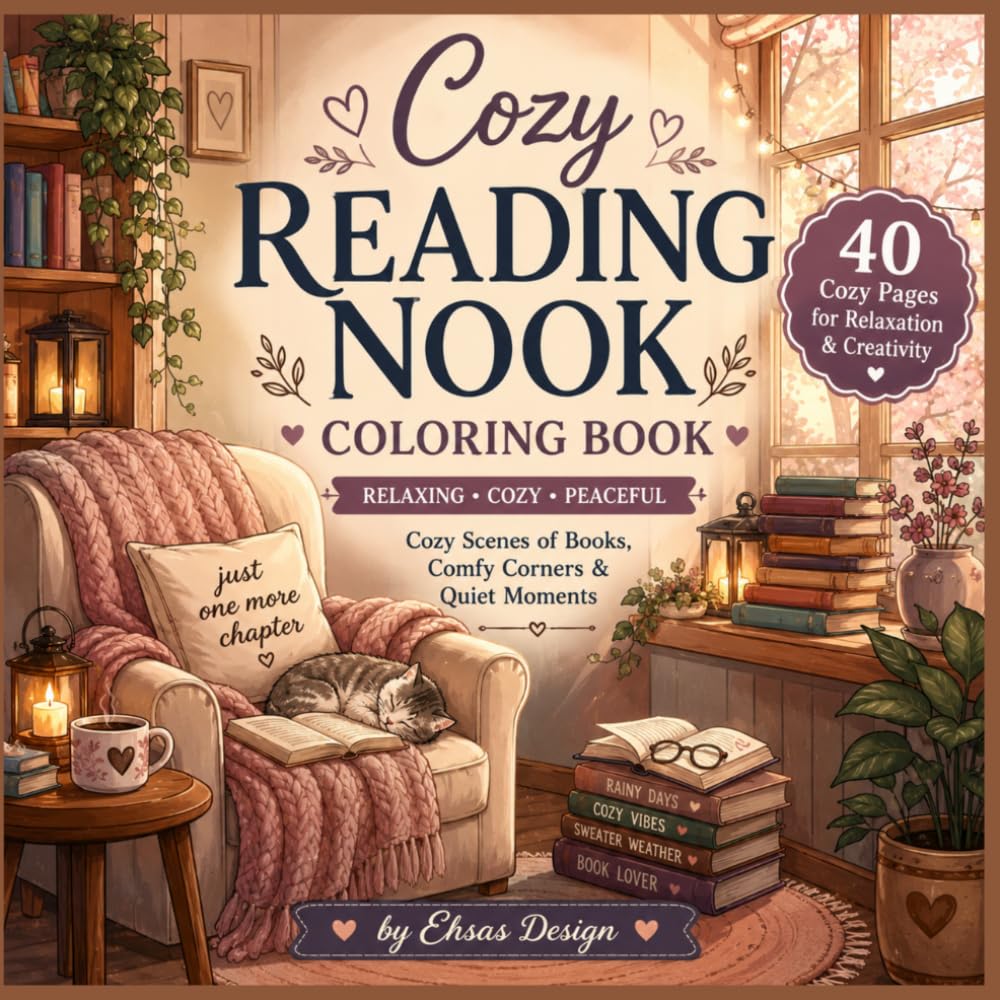 Cozy Reading Nook Coloring Book: Cozy Scenes for Adults and Teens