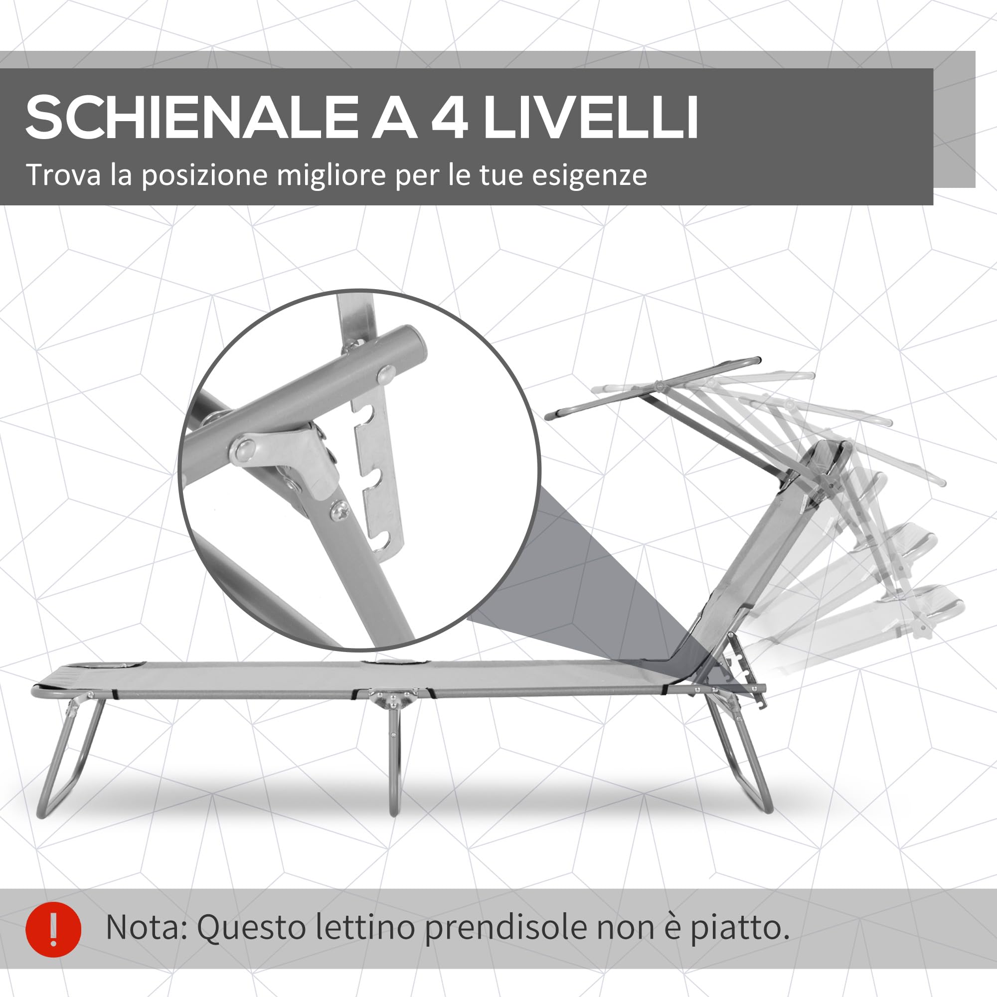 Sdraio Da Giardino Outsunny Con Tettuccio Regolabile - Pieghevole, Reclinabile A 4 Posizioni, Grigio