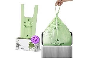 SUPERBIO Compostable Trash Bags 13 Gal Handle Tie Tall Kitchen Garbage Bags