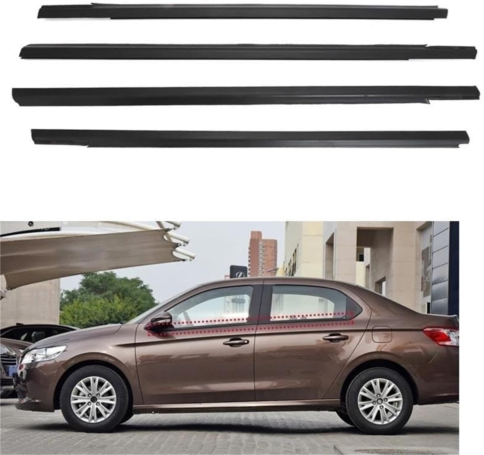 Uszczelka gumowa automatyczna Uszczelka szyby samochodowej Uszczelka zewnętrzna drzwi bocznych, dla Peugeot 301 2013-2017 4 szt.(BLACK Chrome)