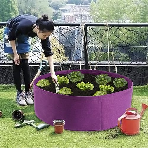 Miniatura 9 de Cama de jardín redonda elevada, bolsa de cultivo de plantas, maceta de tela de fieltro, maceta morada, maceta vegetal para hierbas, flores, plantas