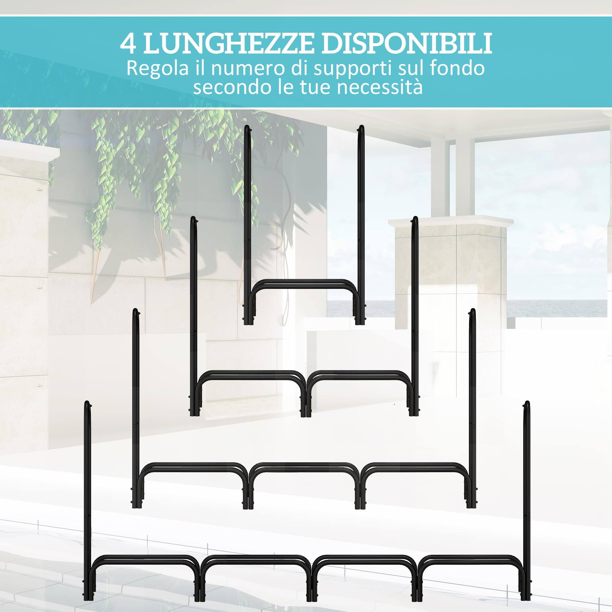 Outsunny Portalegna da Interno ed Esterno in Metallo 240x36x99 cm Nero