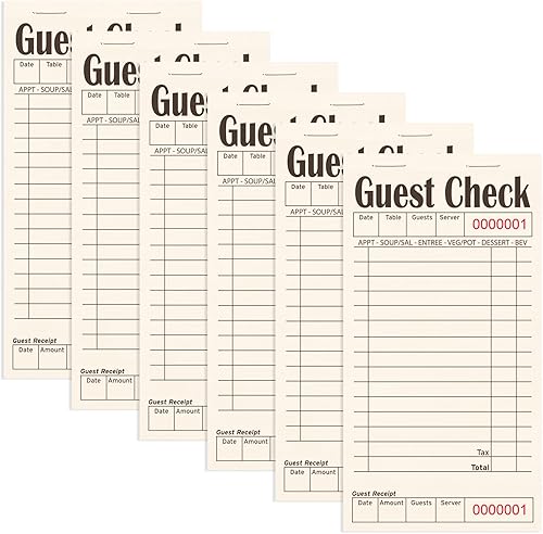 Libros de cheques de invitados para servidores, bloc de notas de servidor, paquete de 6, papel de color natural, bloc de notas para camarera
