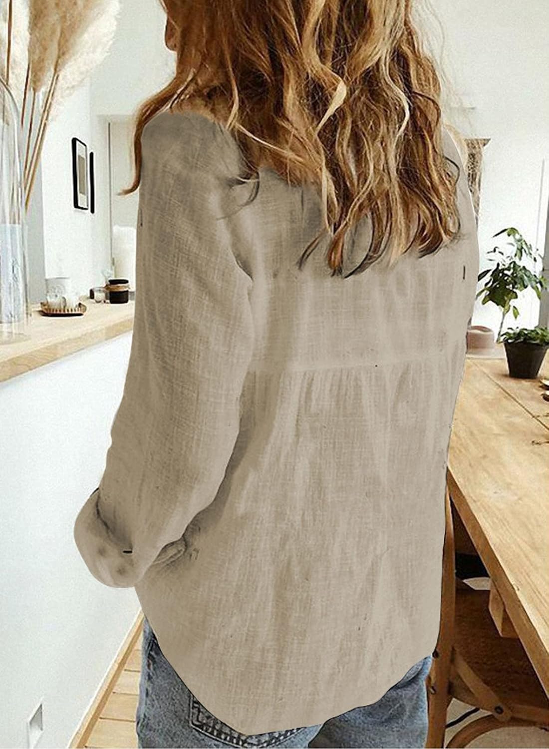 Condition photo showing New/Like New for astylish womens v neck roll up sleeve button down blouses tops small u light khaki