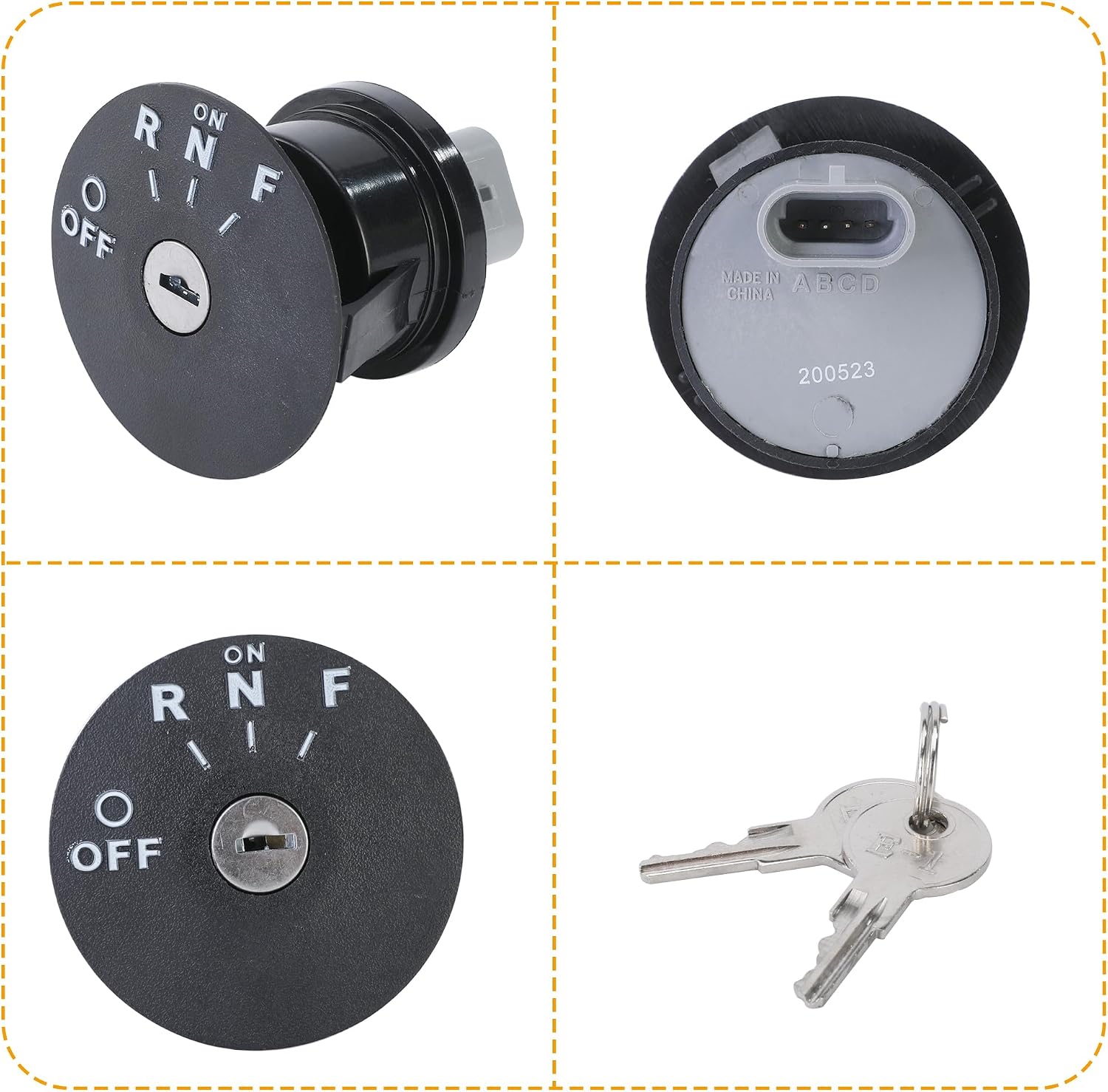Golf Cart Ignition Key Switch Kit for EZGO RXV 2008-up Electric Golf Cart with 4 Gear Position, 4 Terminal and 2 Spare Keys,OEM 605637,611283,609682