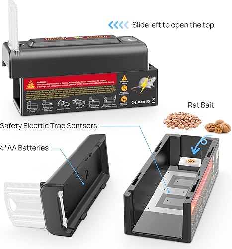 Miniatura 5 de Trampa eléctrica para ratas, trampa para ratones en interiores, potente voltaje que mata instantáneamente ratas y ratones, exterminador de roedores