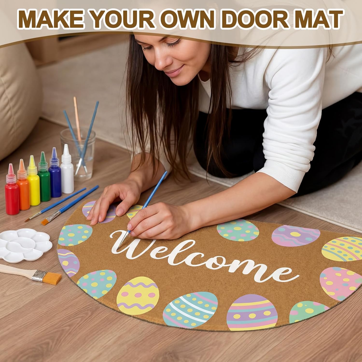 Nuanchu 6 Pcs Coir Doormat Bulk 17 x 30 Half Circle Welcome Mat for Crafting Painting Artificial Blank Plain Door Mat with Non Slip Rubber Backing Doormat for Easter DIY Entrance Porch Indoor Outside