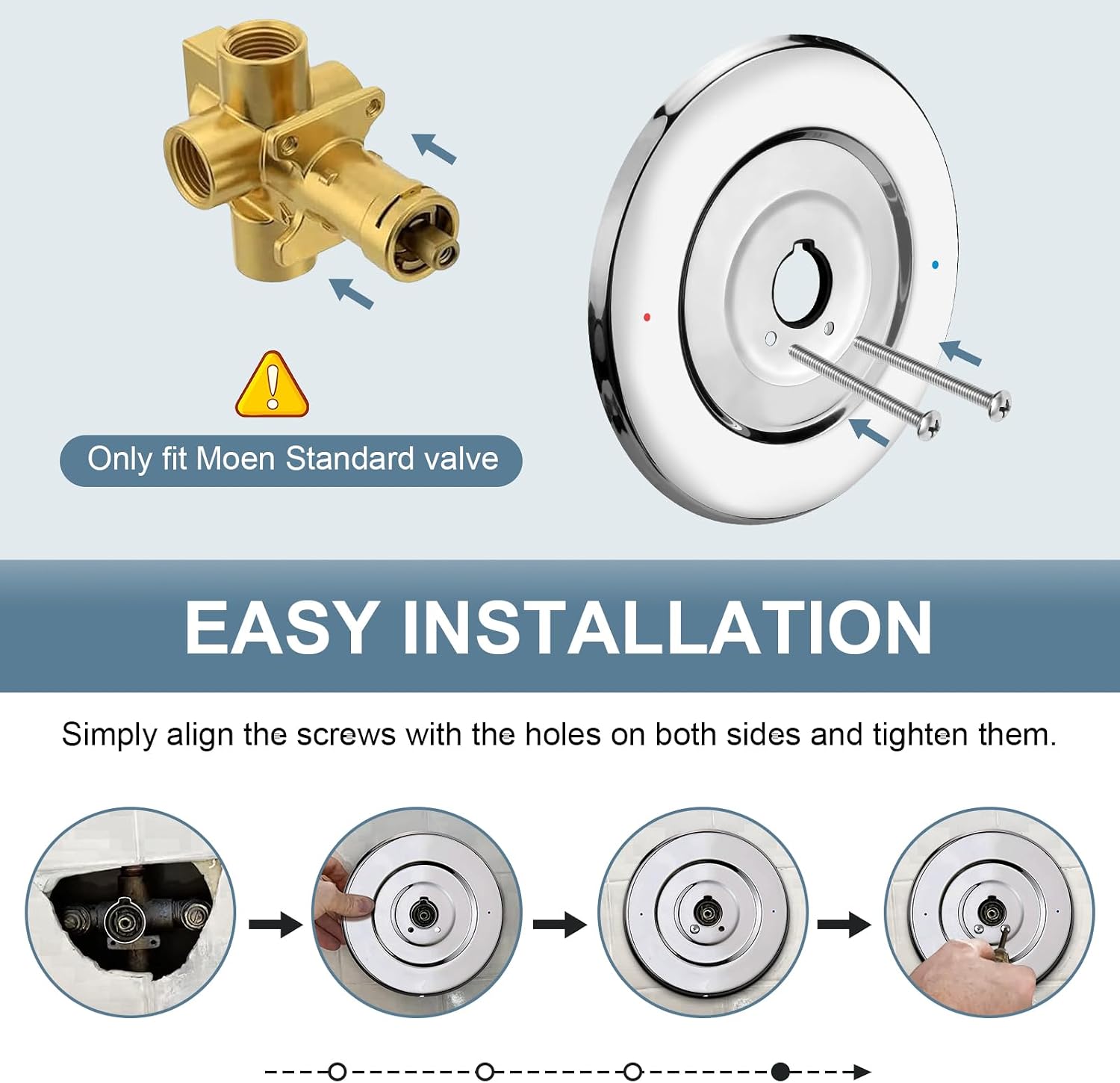Shower Faucet Cover Plate Replacement for Moen 16090 | Shower Escutcheon Plate Compatible with Most Chateau Single-handle Tub and Shower Faucets, Shower Trim Kit Parts