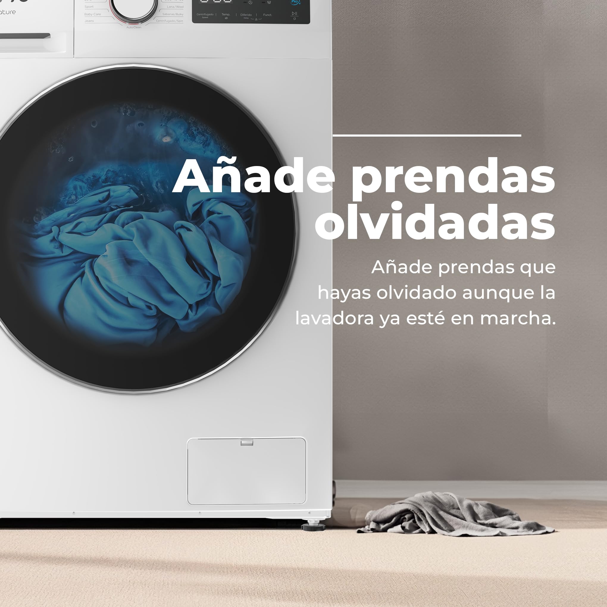 EVVO Lavadora 8kg, Vapor, Bajo consumo, Clase A, Motor Inverter, Hygiene Pro, Lavado Rápido 15', Tambor ePROTECT, Inicio Diferido, 1400 rpm, 15 programas, Carga frontal, Nature (8Kg, Inox)