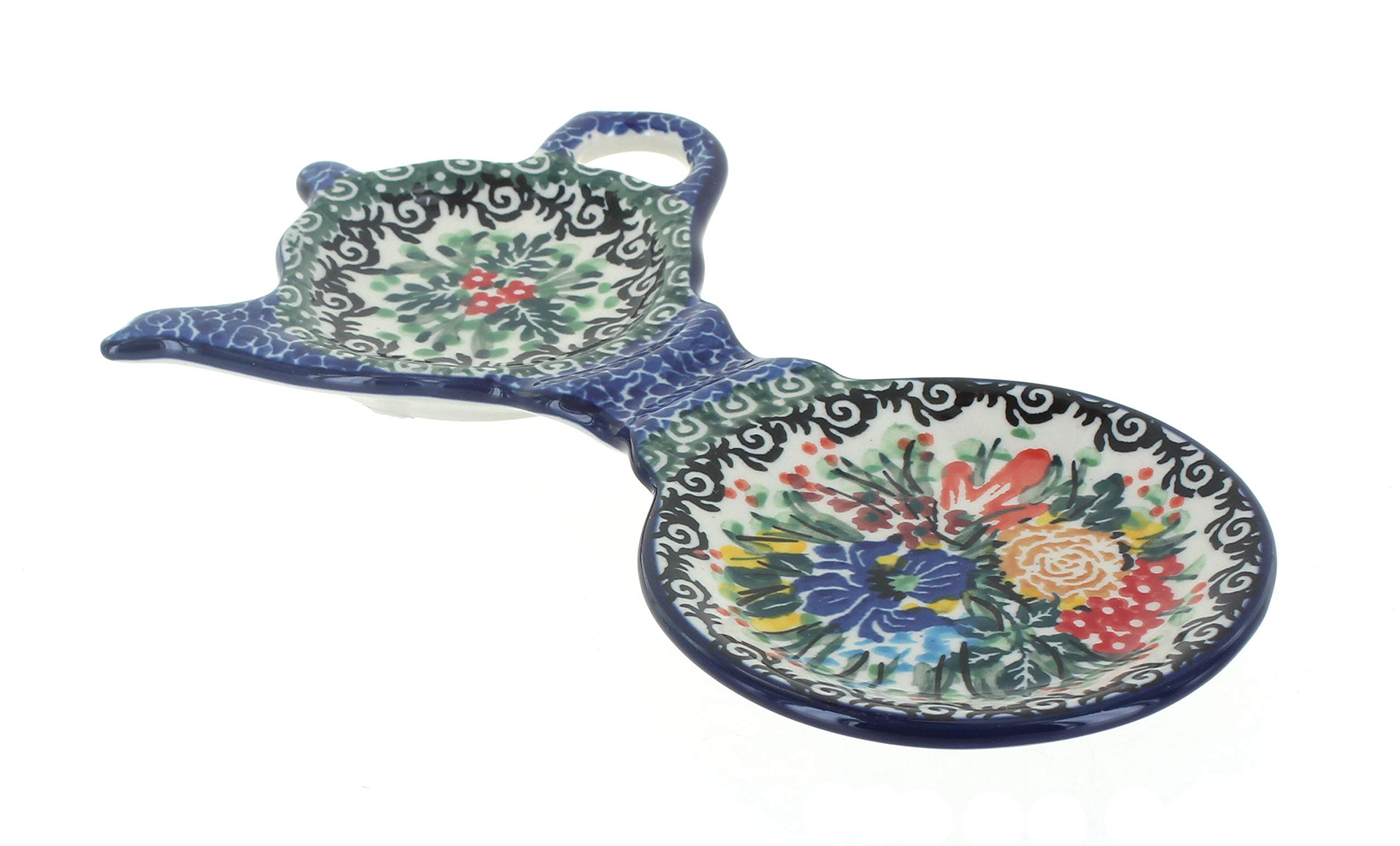 Blue Rose Polish Pottery Summer Blooms Tea Bag Holder & Saucer