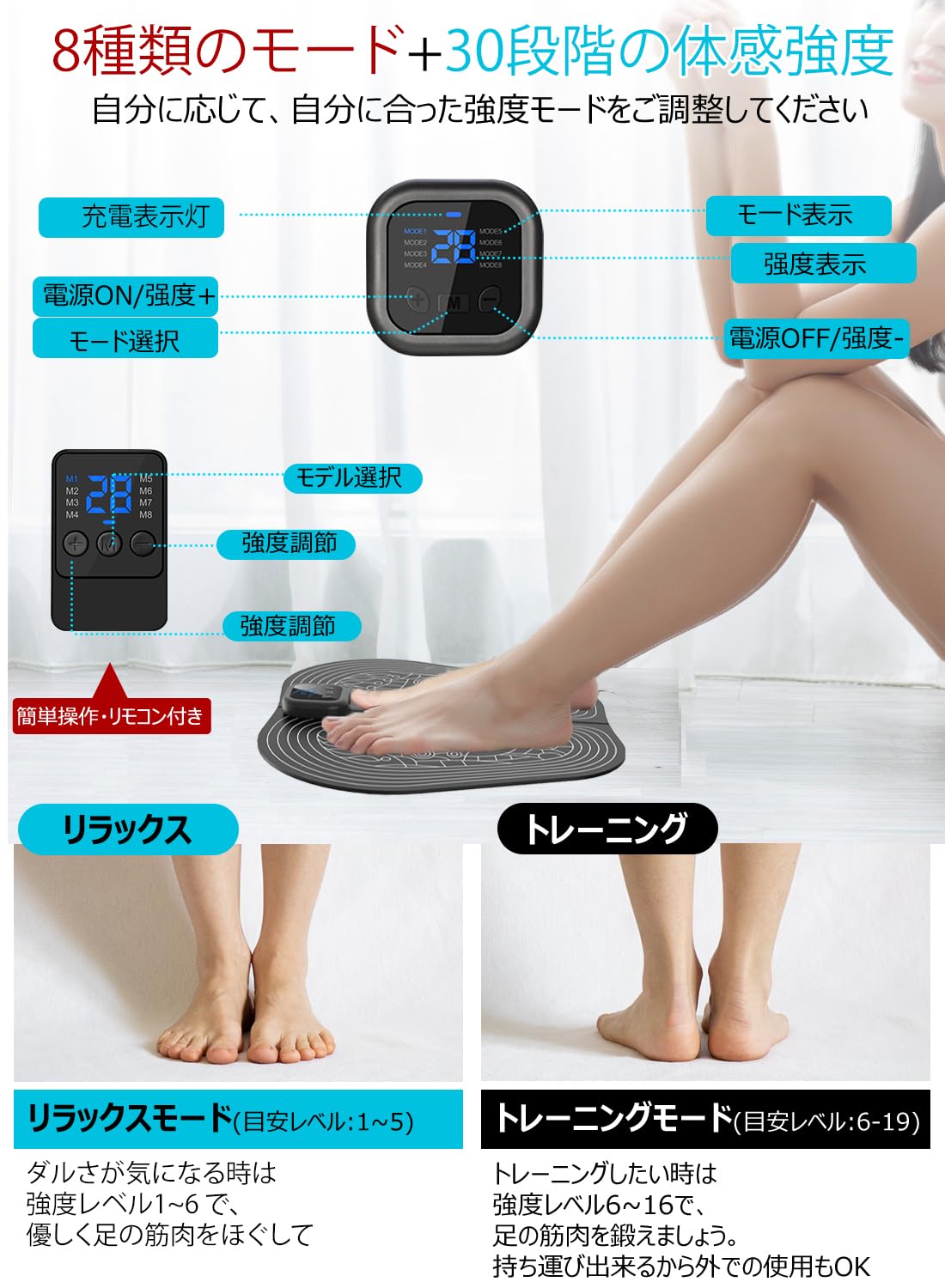 Amazon | 【2025新登場】EMSフットマット 8種類モード 30段階強度 足裏