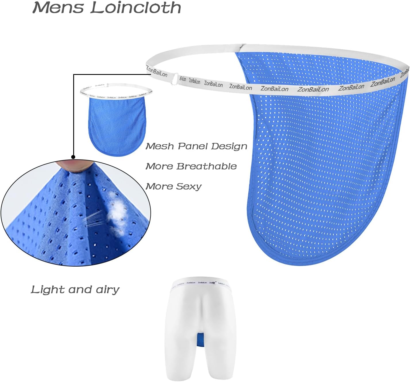 ZONBAILON Men's Sexy Loincloth Style Design Mesh Panel Breathable Adjustable Waist