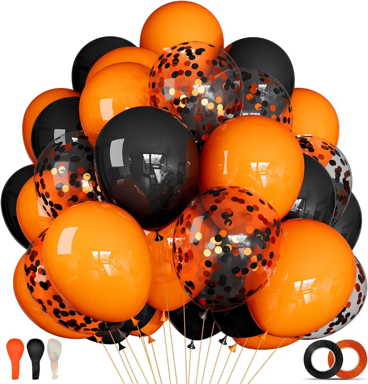 Halloween Balloons 60Pcs 12 Inch Black Orange Latex Confetti Balloons Spooky Horror Birthday Indoor Outdoor Home Party Decor Supplies