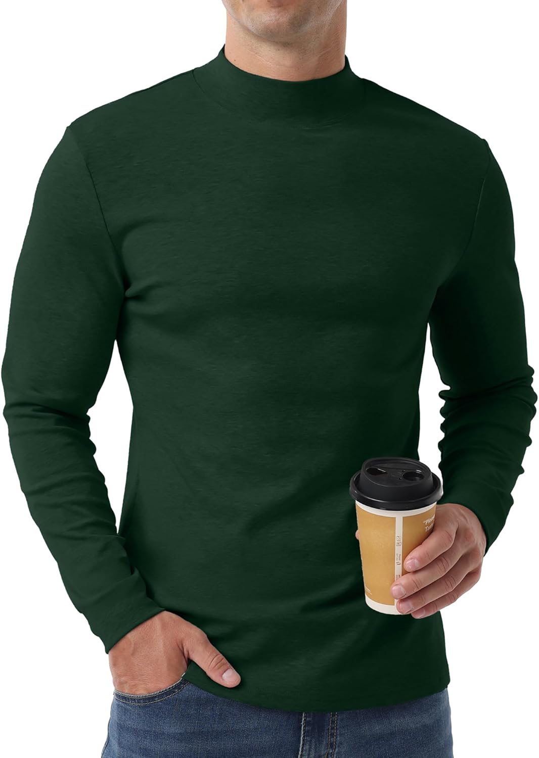 Askdeer Men's T-Shirts Cotton Mock Turtleneck Long Sleeve Shirts Lightweight Thermal Pullover Sweaters - Image 2