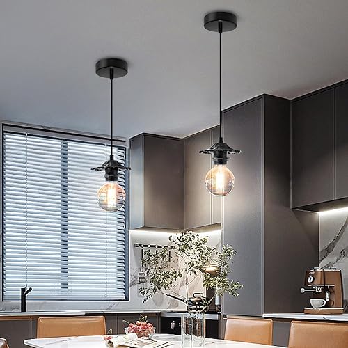 Miniatura 7 de FEYAIM Mini lámpara colgante, paquete de 2 cables de luz colgante, E27 Industrial colgante de techo colgante de iluminación ajustable DIY kit de