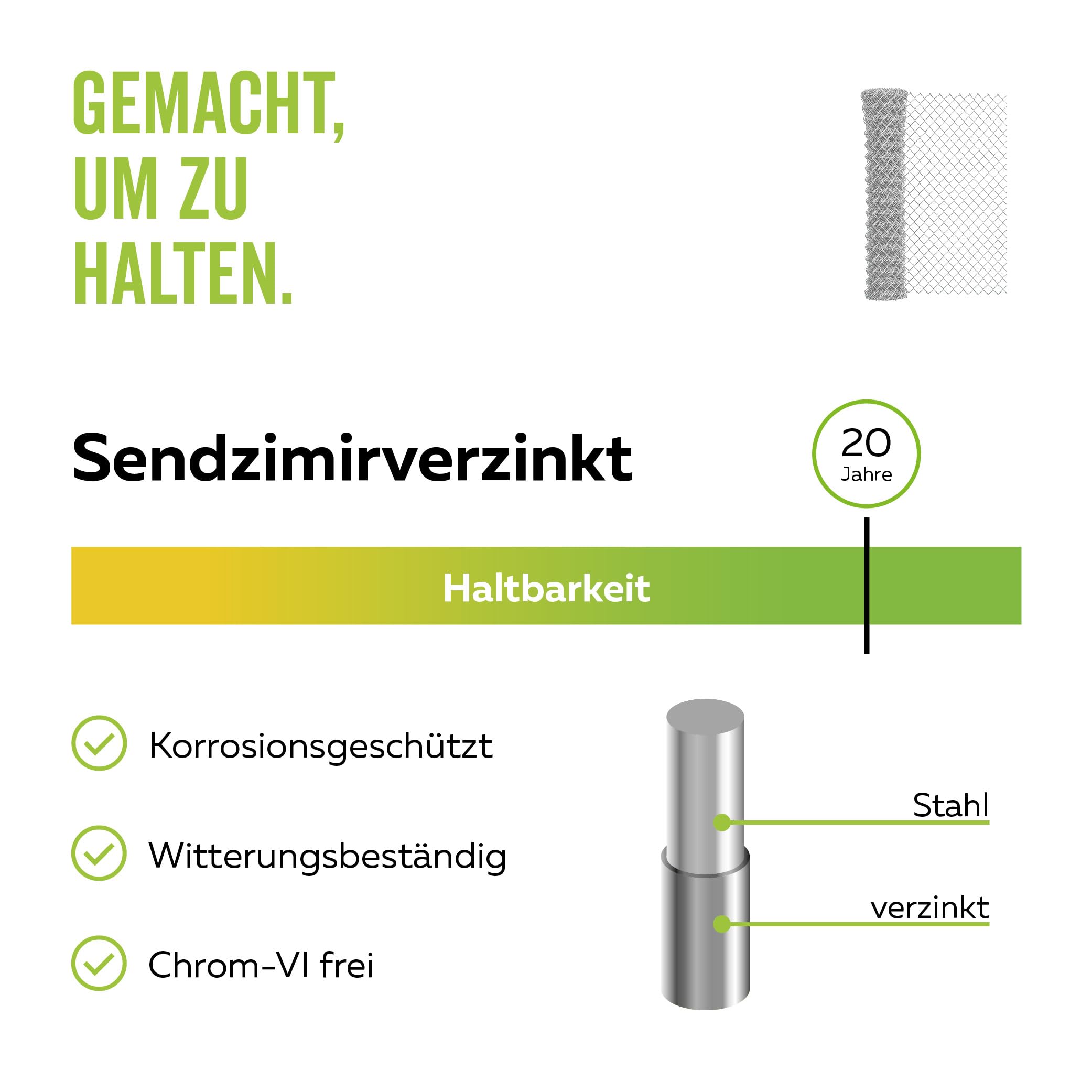 Alberts 604929 Maschendraht-Geflecht | verschiedene Längen und Höhen - wahlweise in verschiedenen Farben | verzinkt | Höhe 100 cm | Länge 10 m