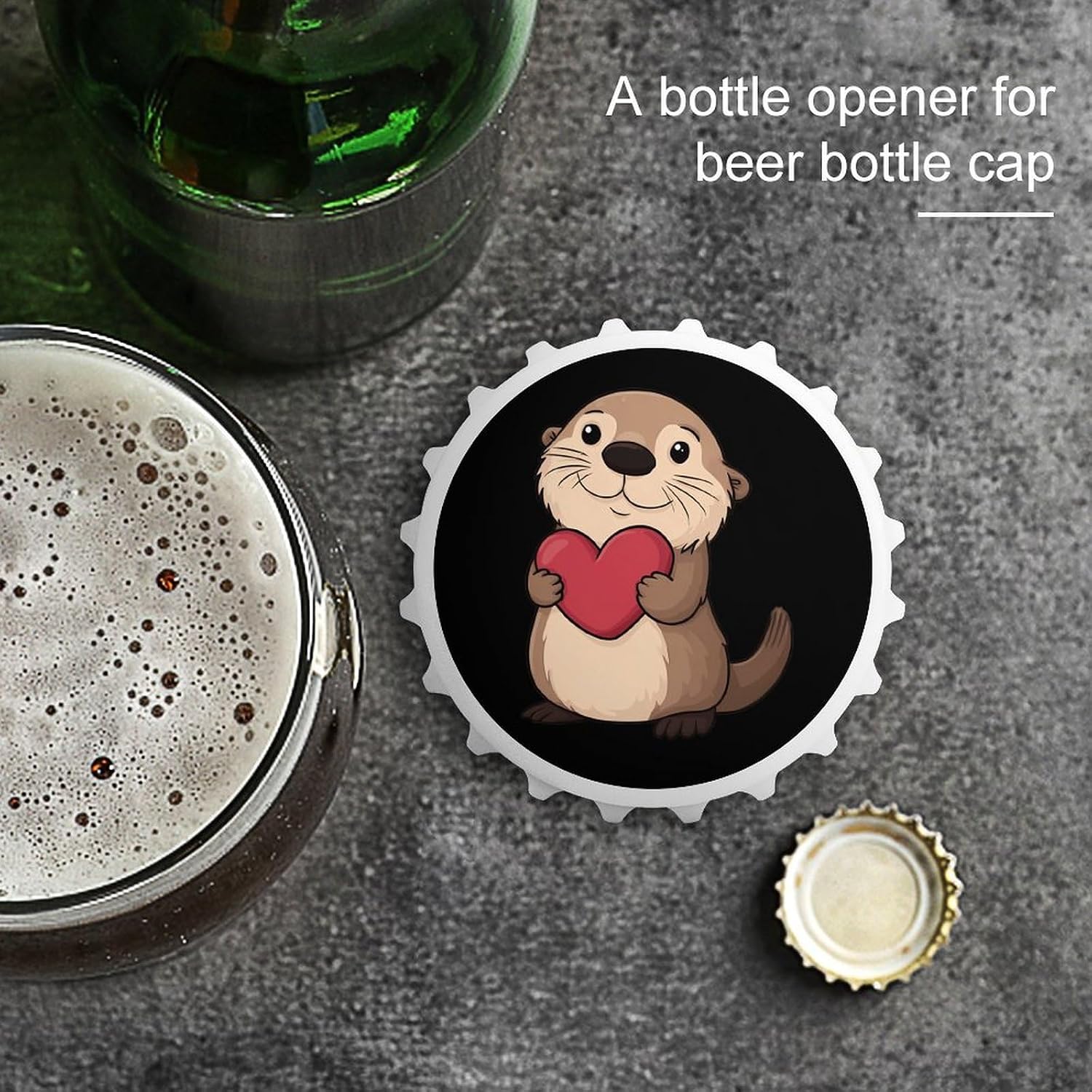 Sea Otter Heart Novelty Magnetic Bottle Opener 3″ Fridge Magnets Beer Soda Openers 2 in 1 image 3