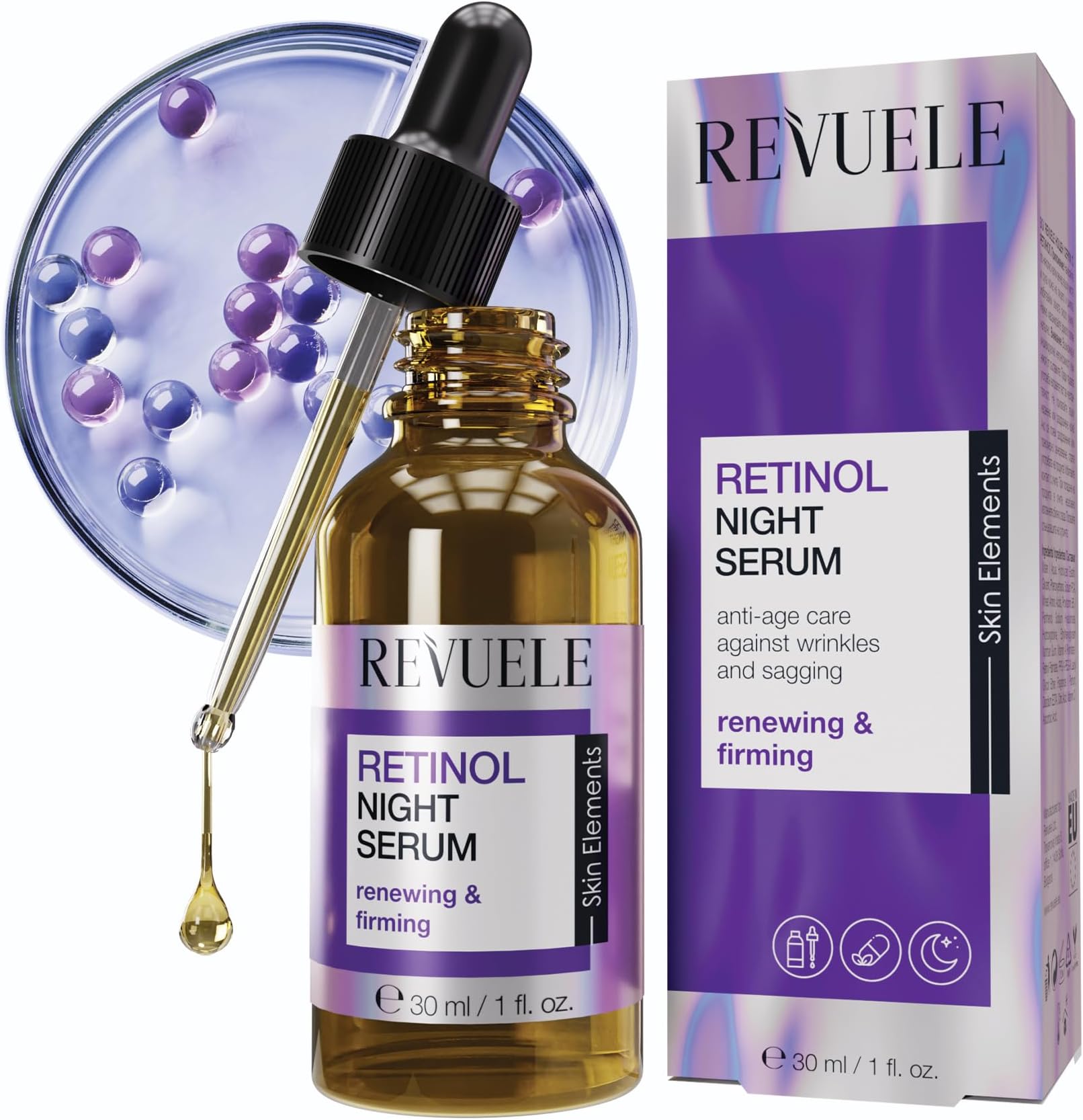 Revuele Retinol Renewing and Firming Night Serum, Anti-ageing Against Wrinkles, Cruelty-Free, 30ml