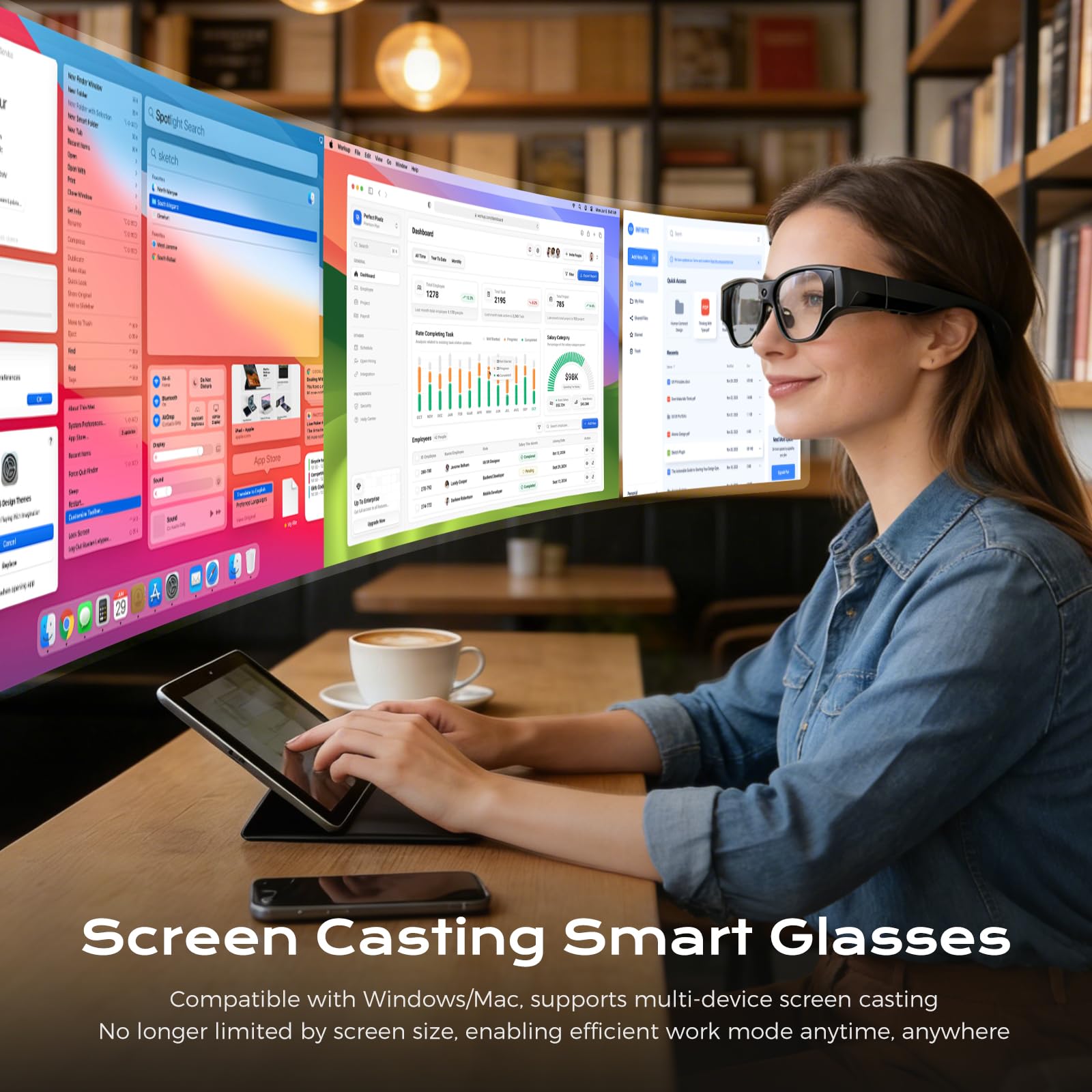 Okulary AR 1080P 120Hz, 62 PPD Micro OLED, Wirtualny Ekran 150 cali, Android 14, 3DoF, Kamera 16MP 120°, do Filmów Gier Pracy, iPhone 17,16,15/Android iOS/MacPC/Steam Deck/PS
