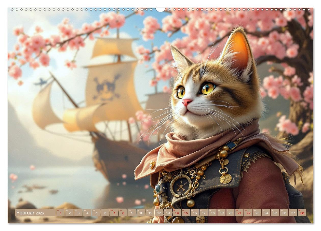 Piratenkatzen- Samtpfoten auf Kaperfahrt (Wandkalender 2026 DIN A2 quer), CALVENDO Monatskalender: Die Abenteuer der Piratenkatzen. (CALVENDO Tiere)