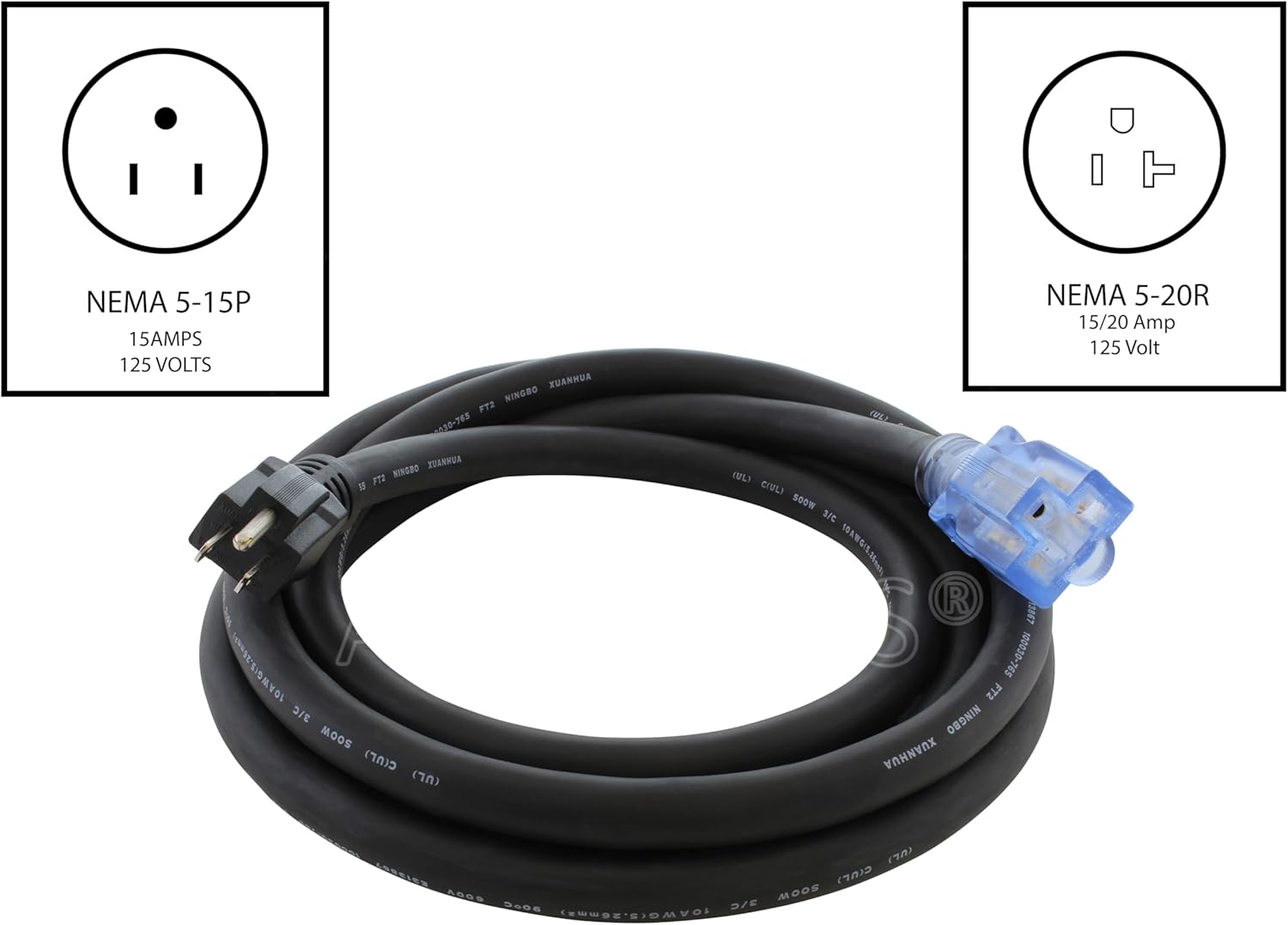 AC WORKS Super Duty Industrial Grade Extension Cord (10FT 10AWG Regular Household)