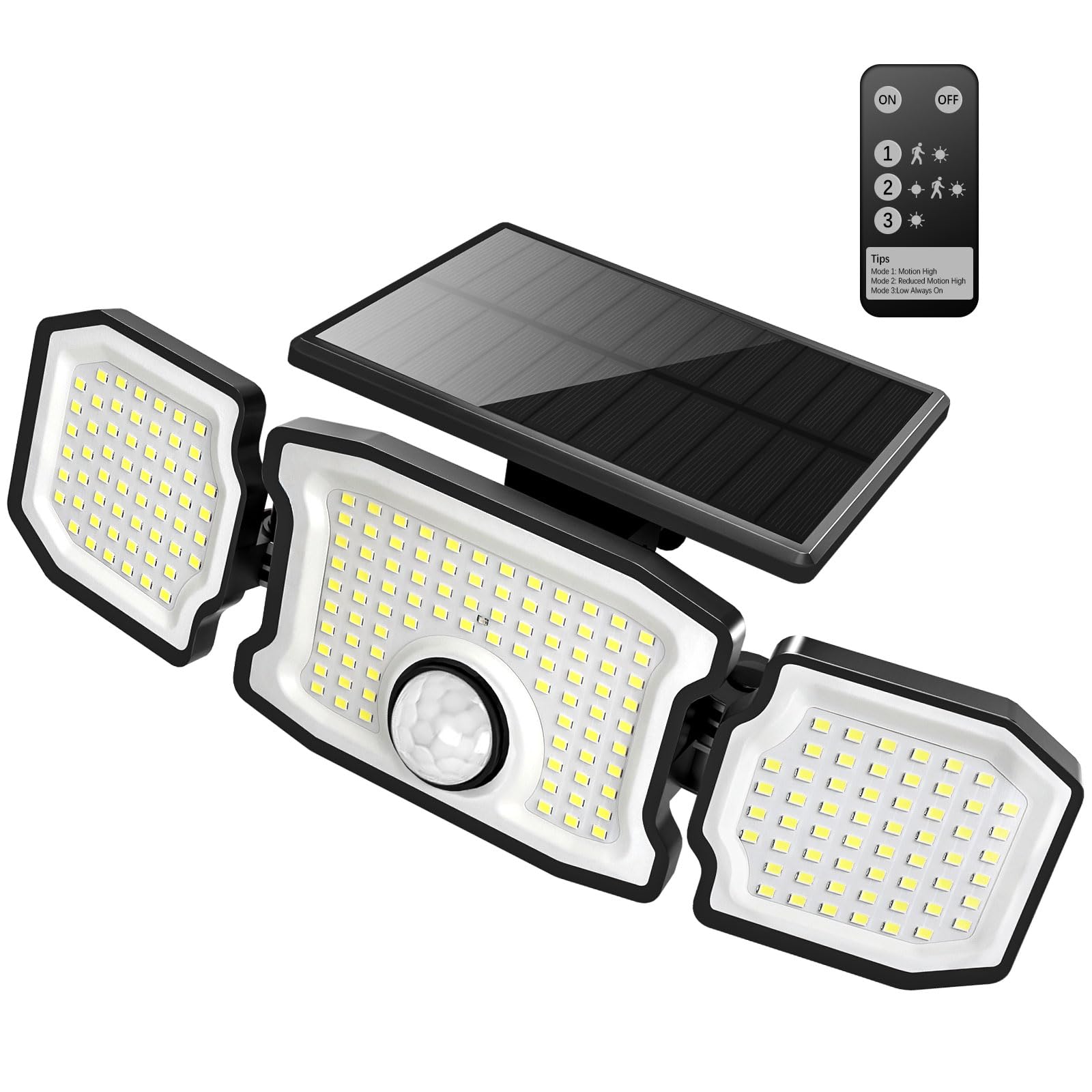 tanlark Solar Lights Outdoor Waterproof- 2800LM 200LED Solar Motion Sensor Lights, 3 Heads & 3 Modes Flood Lights, 270° Wide Angle Solar Powered Security Lights for Yard, Garage(1 Pack)