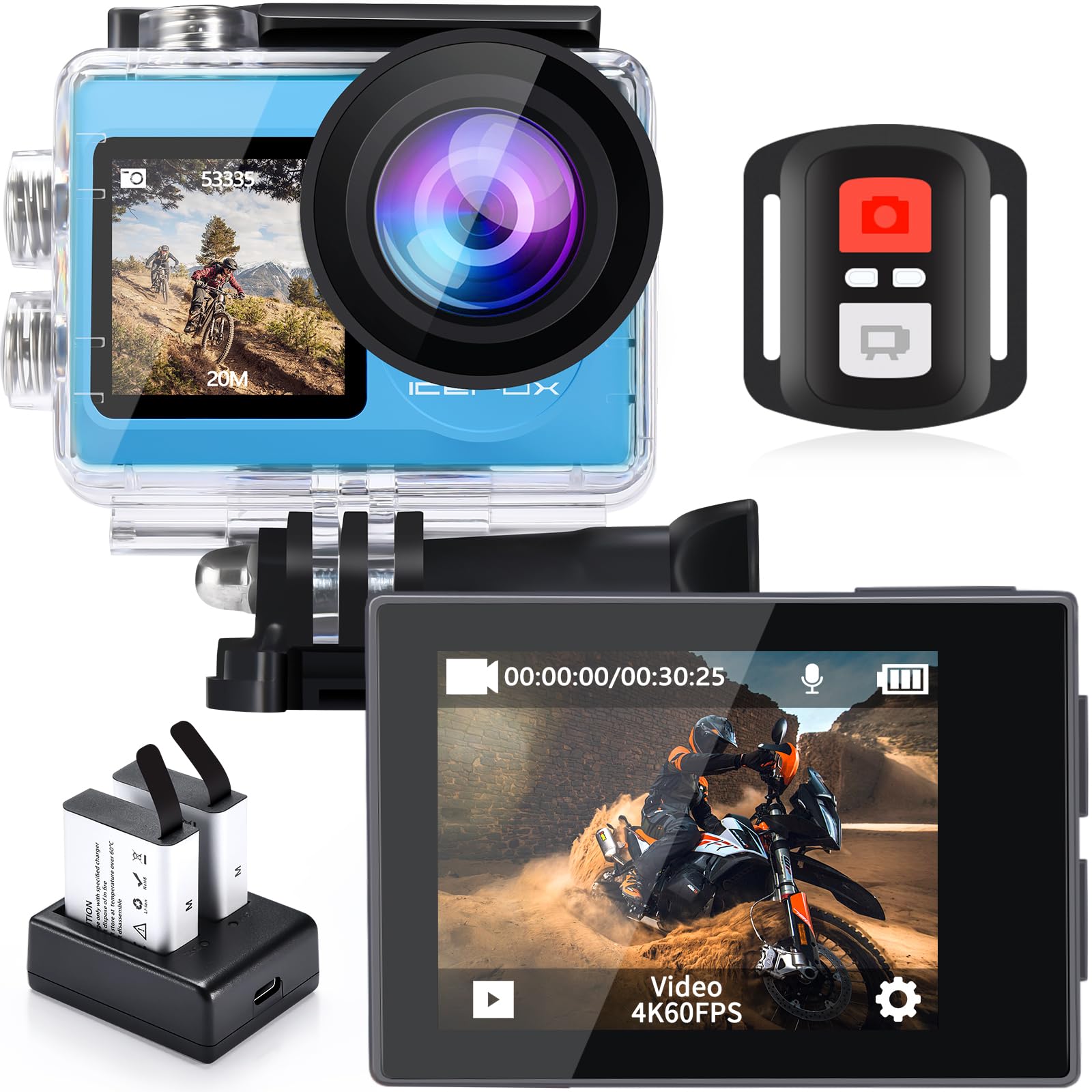 icefox i8 Action Camera with 20MP, 5X Zoom, Underwater Waterproof Camera with Optimized EIS, Video & Photo Editing by Snap Pro App, WiFi Remote