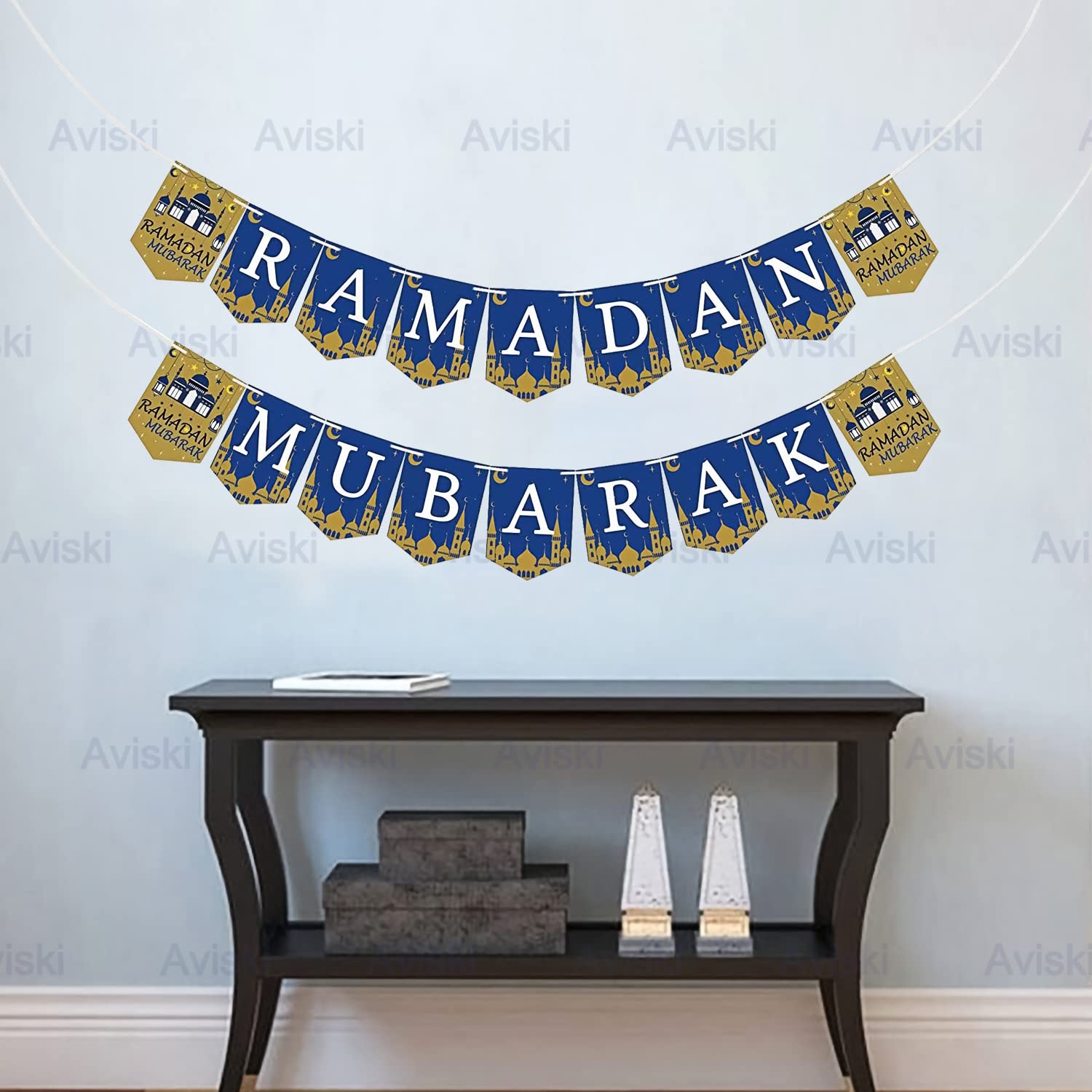 Aviski Ramadan Mubarak Photoshot Banner, grote stof moslim Ramadan Kareem achtergrond decoraties, 180 x 90 cm, veelkleurig polyester, inclusief achtergrond banner, 32 voet lint