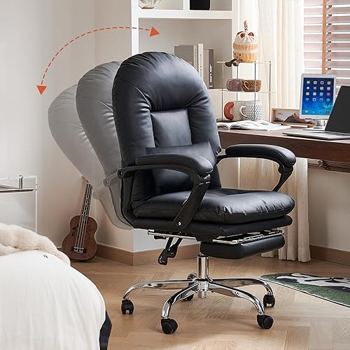 Miniatura 3 de EMIAH Silla de Oficina Ergonómica con Reposapiés Silla Criss Cross con Ruedas Silla de Oficina Ejecutiva Reclinable Respaldo Medio Cuero PU Sillas