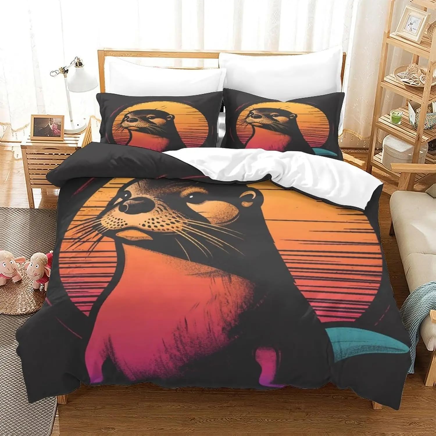 NDXRWDZR King Size Duvet Set Otter Duvet Cover with Zipper Closure Bedding Set for Aldults Kids Soft Hypoallergenic Microfiber Quilt Cover 230x220 cm + 2 Pillowcases 50x75 cm