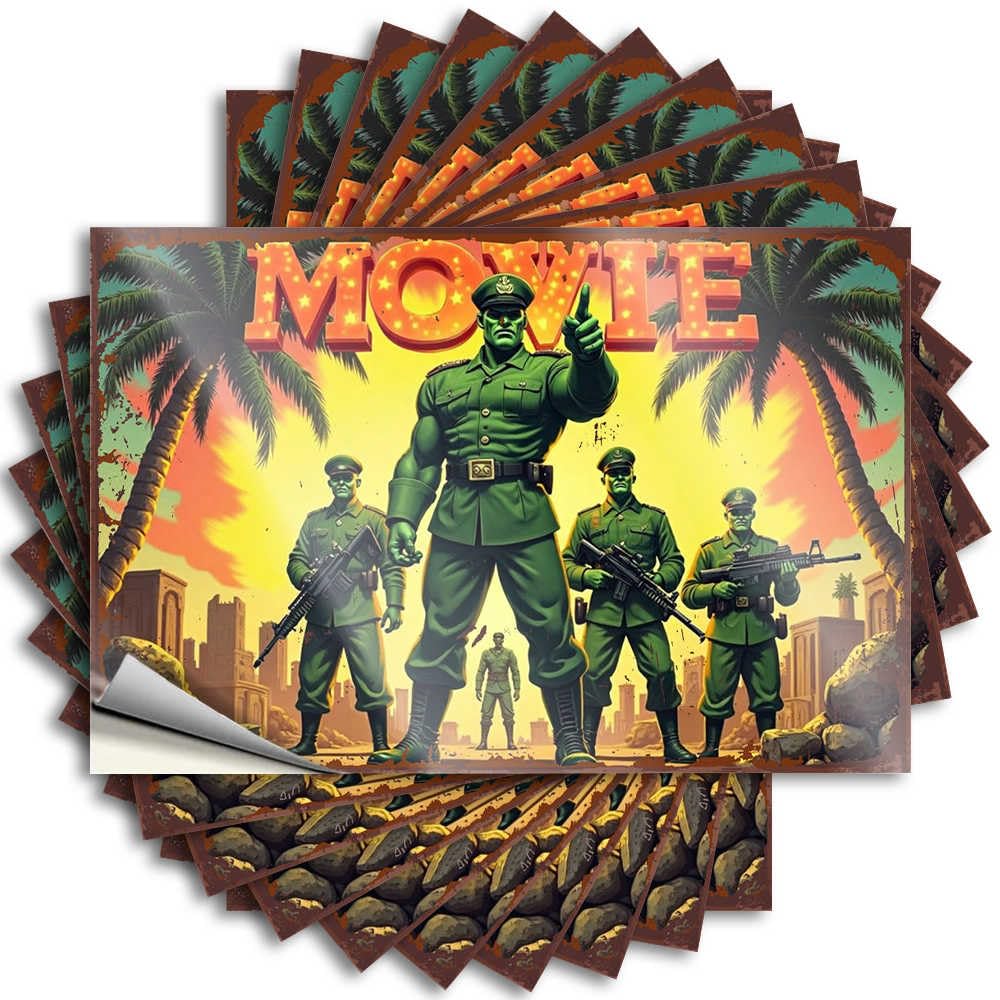 Office Decor for Men Helmet Tattoos | Green Army Heroes: A Tropical Adventure Movie Poster Crazy for Halloween Decor(6X9CM)