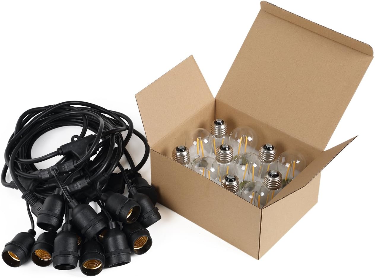 New 48Ft 2W 200LM 2700K Vintage Ambience LED Outdoor String Lights 15 Sockets 1Pack