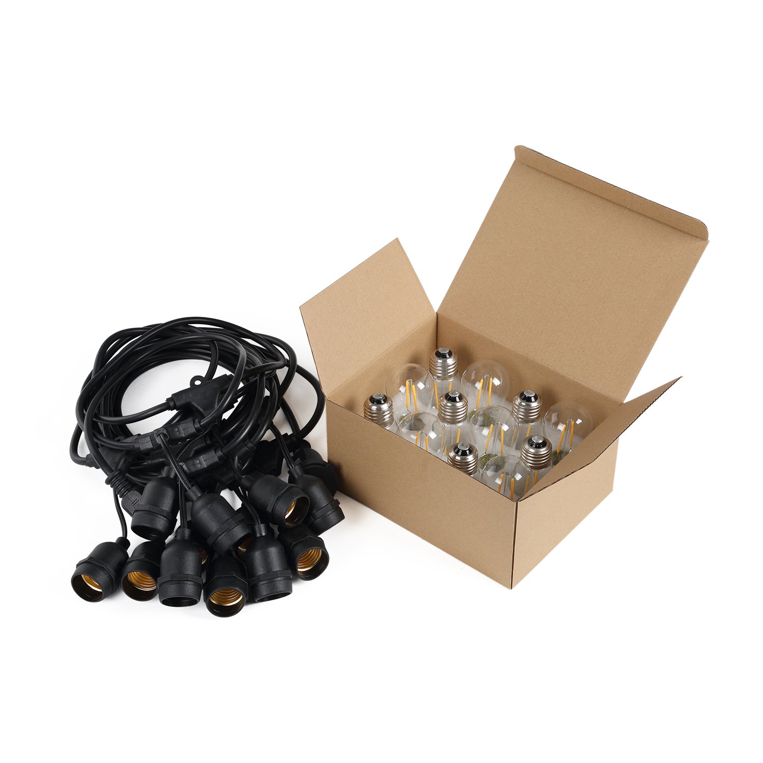 New 48Ft 2W 200LM 2700K Vintage Ambience LED Outdoor String Lights 15 Sockets 1Pack