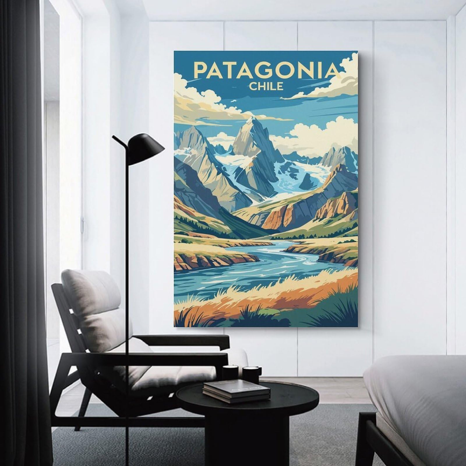 Junmoney Patagonia Chile Landscape Illustration Canvas Art Print, 20x30inch(50x75cm), for Wall Displays, Bedrooms Or Room Updates, Home Wall Art for Statement Displays