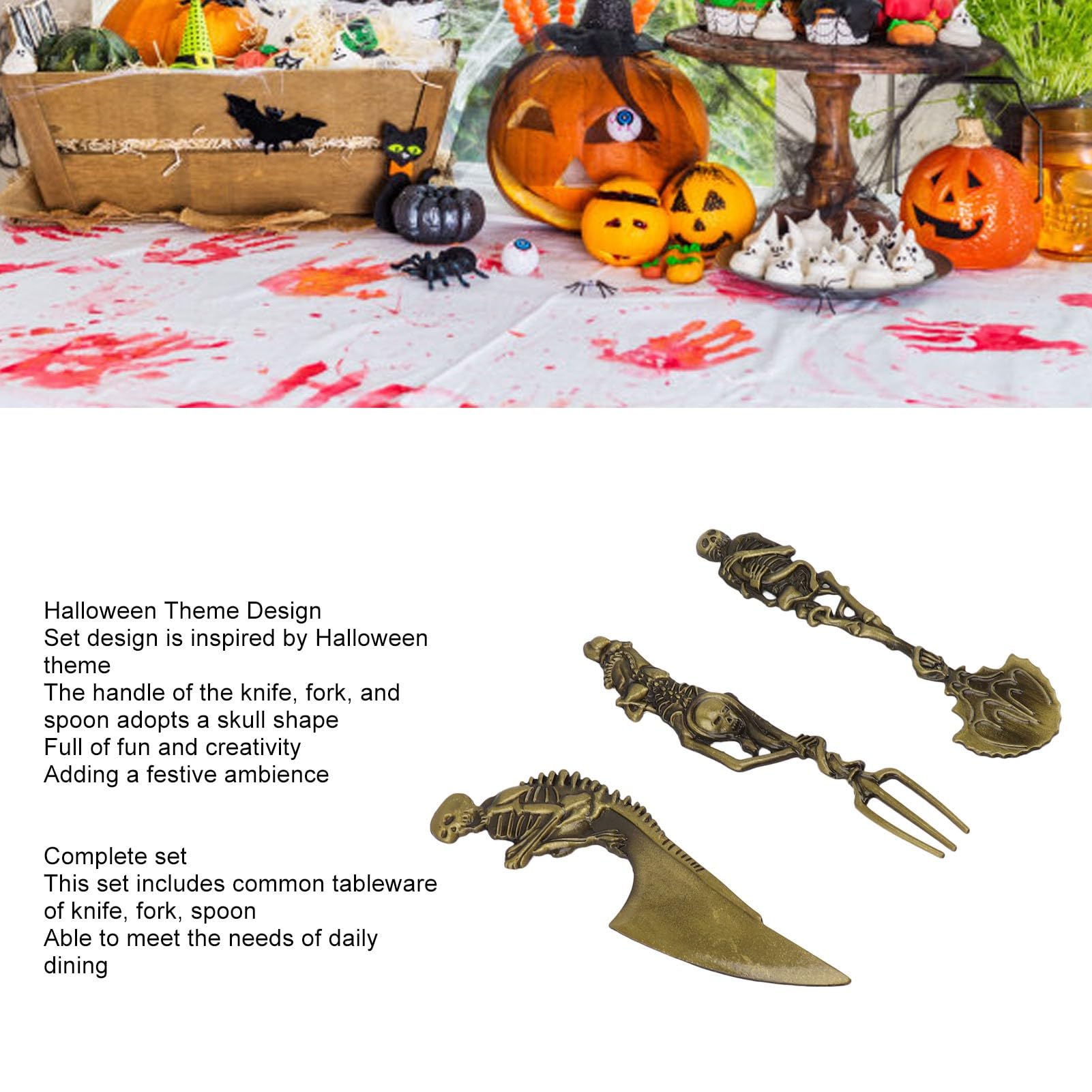 Ensemble Argenterie Squelette 3 Pièces - Cuillère Fourchette Couteau Halloween