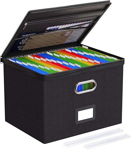 Vista 21 de Oterri Paquete de 2 cajas organizadoras de archivos con tapas, caja de archivos con bolsillos de malla, caja organizadora de documentos para Verde