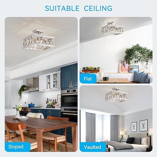 Miniatura 5 de XINGQI Lámpara de araña rústica 177 pulgadas lámpara cuadrada vintage de 4 luces para sala de estar comedor cocina pasillo techo inclinado grano de