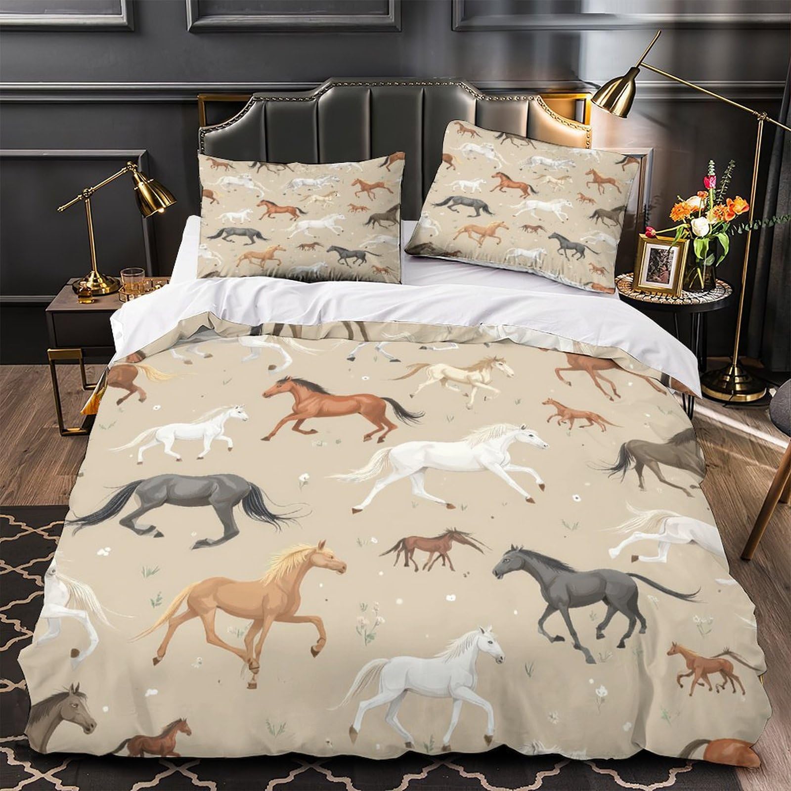 Housse de couette cheval hypoallergénique en microfibre douce