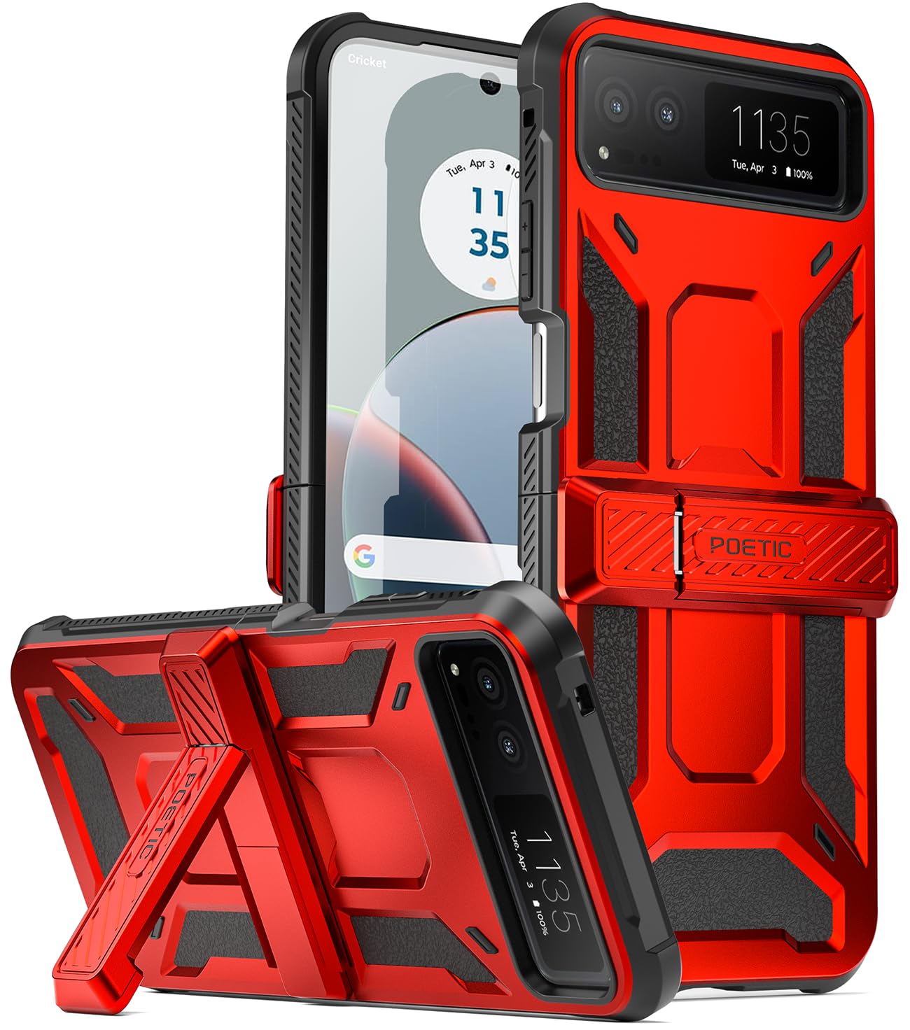 PoeticSpartan Case for Motorola Moto Razr 40 2023, [Kickstand] [Hinge Protection] [20 Foot Military Standard Drop Test], Heavy Duty Shockproof Full Body Protective Case with Kickstand, Metallic Red