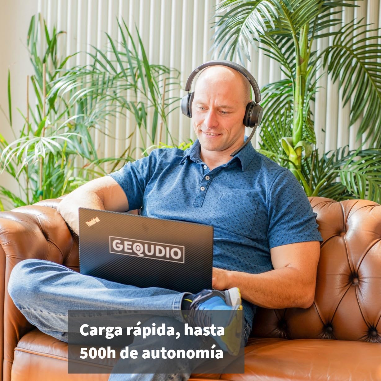 GEQUDIO GB-2 - Auriculares Bluetooth con micrófono, cancelación pasiva de ruido, auriculares inalámbricos, conecta 2 dispositivos simultáneamente (smartphone, teléfono móvil, PC, portátil