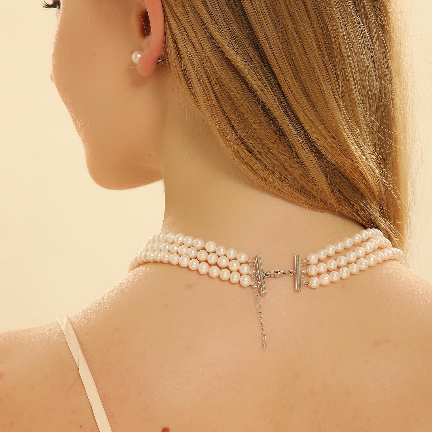 AAA+ Quality Freshwater Pearls Necklace for Women | 6.5-7mm Round White Pearls with 925 Sterling Silver Clasp - 18-19 inch Triple Strand Pearl Necklace - Pearl Gifts for Anniversary - Image 3