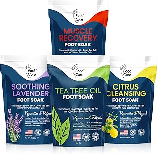 Foot Soak with Epsom Salts- Variety Pack of 4- Tea Tree Oil, Muscle Relief, Calming Lavender & Citrus Soak- for Foot Pain,...