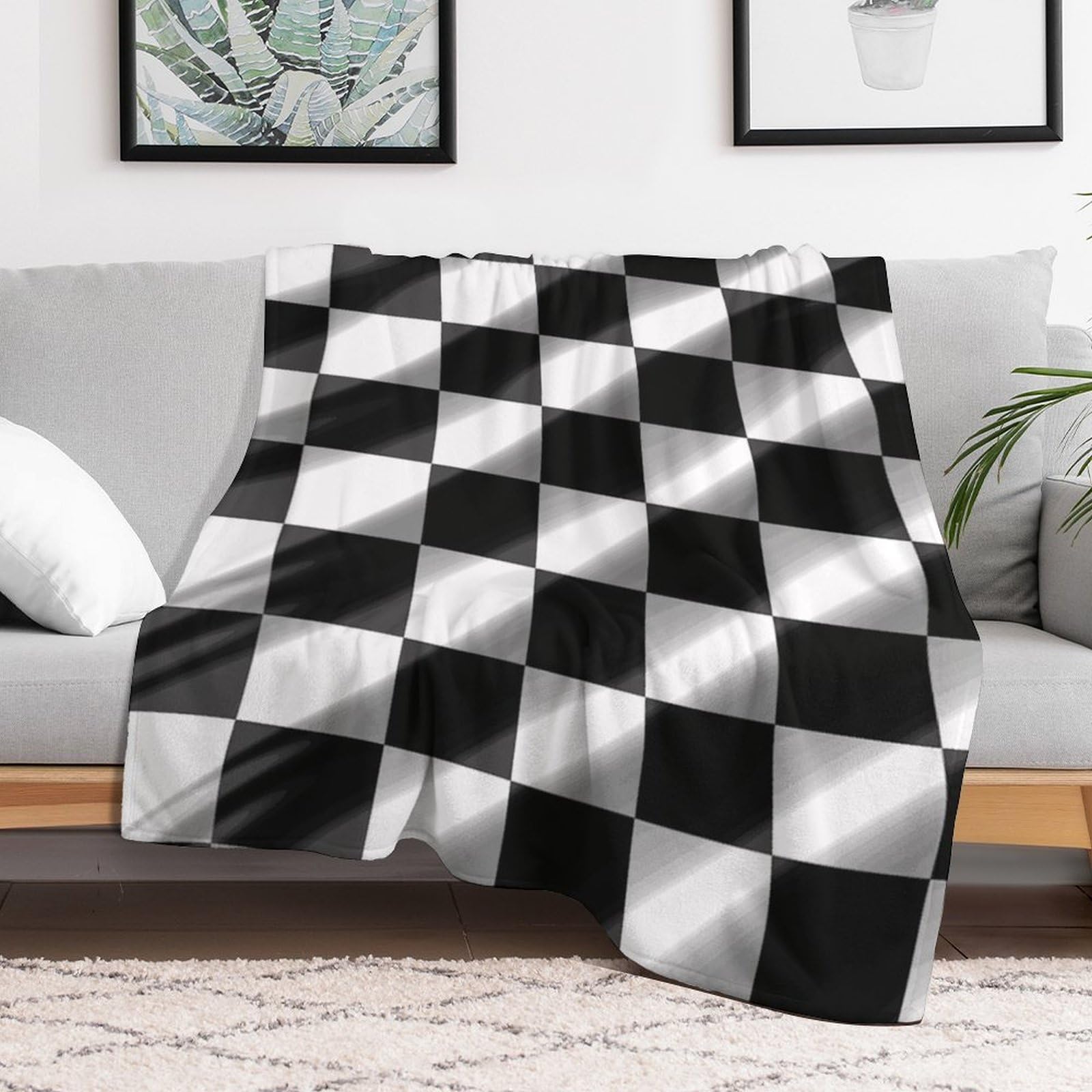 Custom Checkerboard Blanket Lightweight Flannel Fleece Throw for Couch Sofa Bed Luxury Soft Cozy Plush Lap Bedtime Blanket for All Seasons Bedroom Home Decor Gifts 60x80