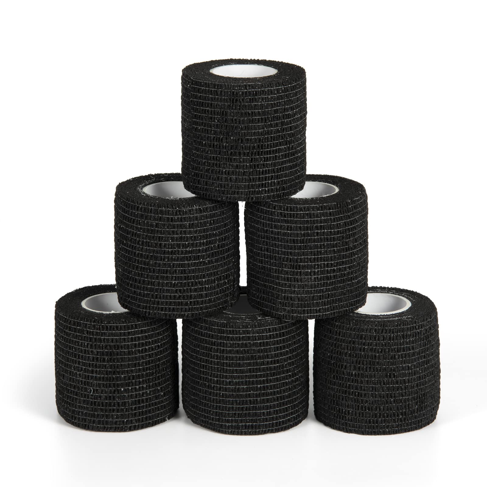 6 Pack 2” x 5 Yards Self Adhesive Bandage Wrap Elastic Cohesive Bandage for Sports Wrist Ankle Breathable Vet Wrap Self Adherent Cohesive Wrap for Dog Cat Grip Cover Wrap Tape (Black)