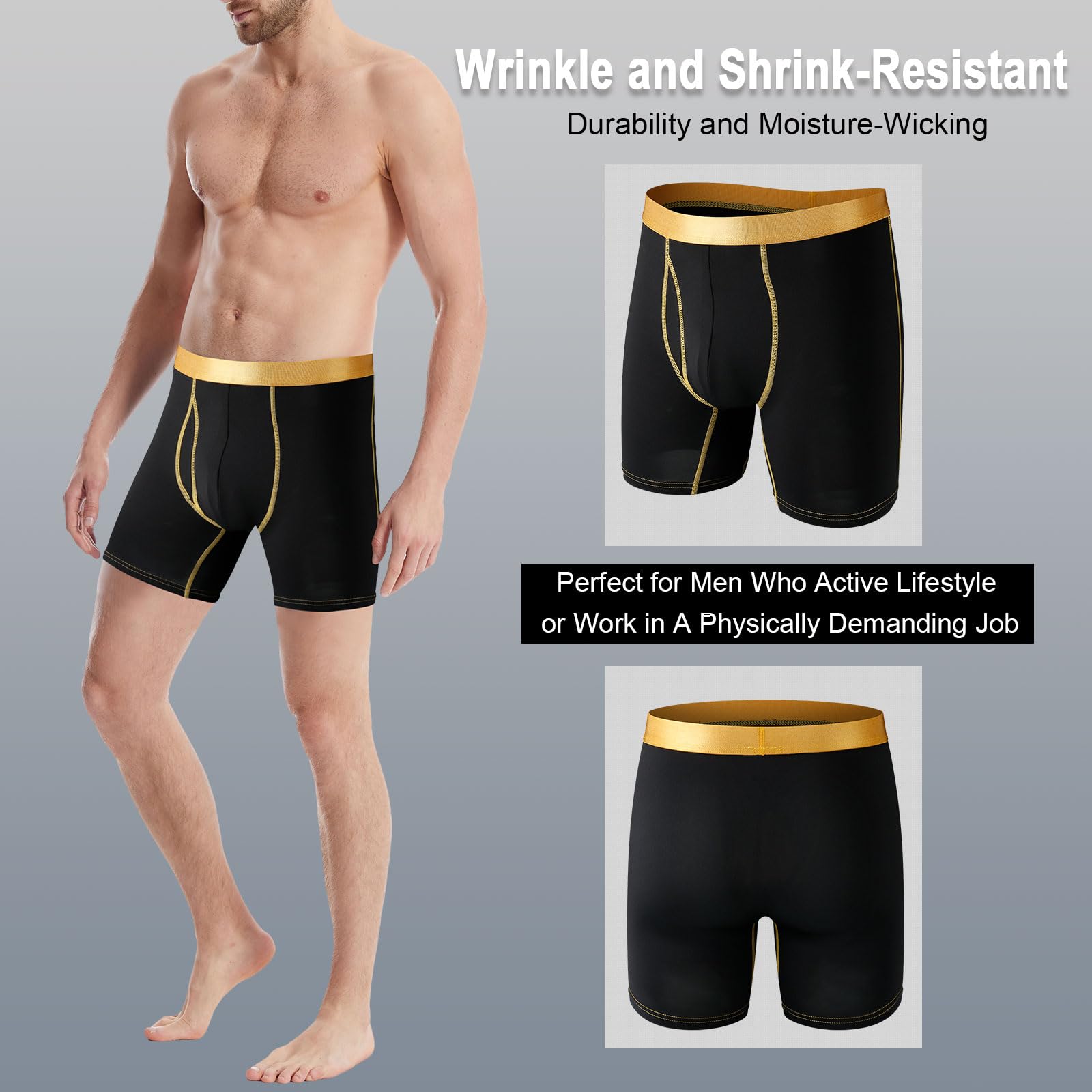 Nuofengkudu Lot de 6 Boxer Homme Sport Calecon Ouvert Poche Boxer Anti Frottement Caleçon Elasthane Polyester Flex Respirant Confort Ado Stretch Fitted sous Vetement Running
