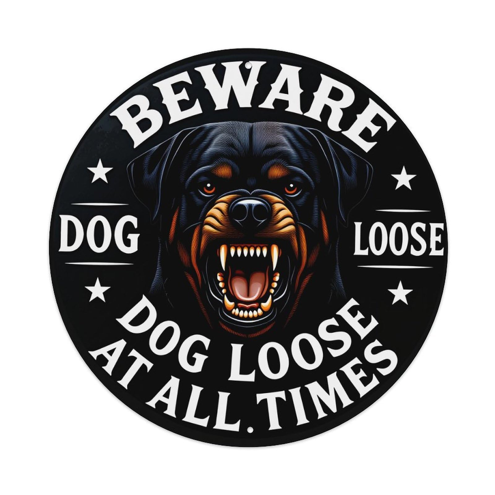 Beware Dog Loose At All Times Round Tin Sign Vintage Style Metal Sign Home Bar Garden Wall Plaque Decor Metal Poster 8x8 Inch