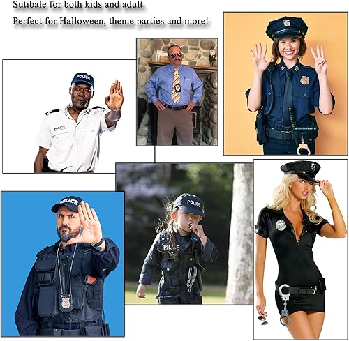 Miniatura 6 de Juego de accesorios de disfraz de policía, accesorios de policía, esposas de metal, bage y silbato de policía para hombres, mujeres, niños y niñas