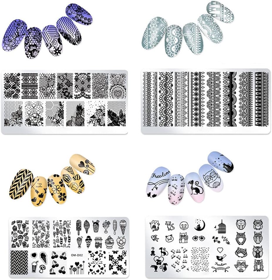 4PCS Nail Art Image Stamp, Nail Art Stamping Tool Kit, Nail Art Template, Nail Stamper Kit, Nail Stamp Plates Set, Nail Stamp Templates, Nail Art Template Plate, for Nail Decoration