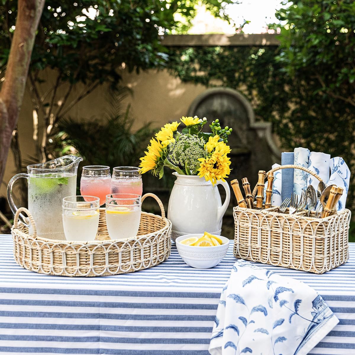 Provence Rattan 16" Circle Tray - Whitewash